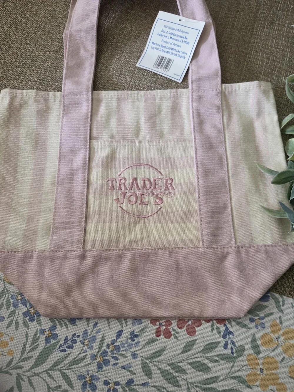 Trader Joe's Pink Striped Canvas Mini Tote - Picture 1 of 6
